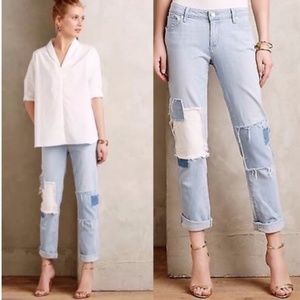 Paige “Jimmy Jimmy Skinny" Low Slouchy Boyfriend Jeans w Unique Patch Details